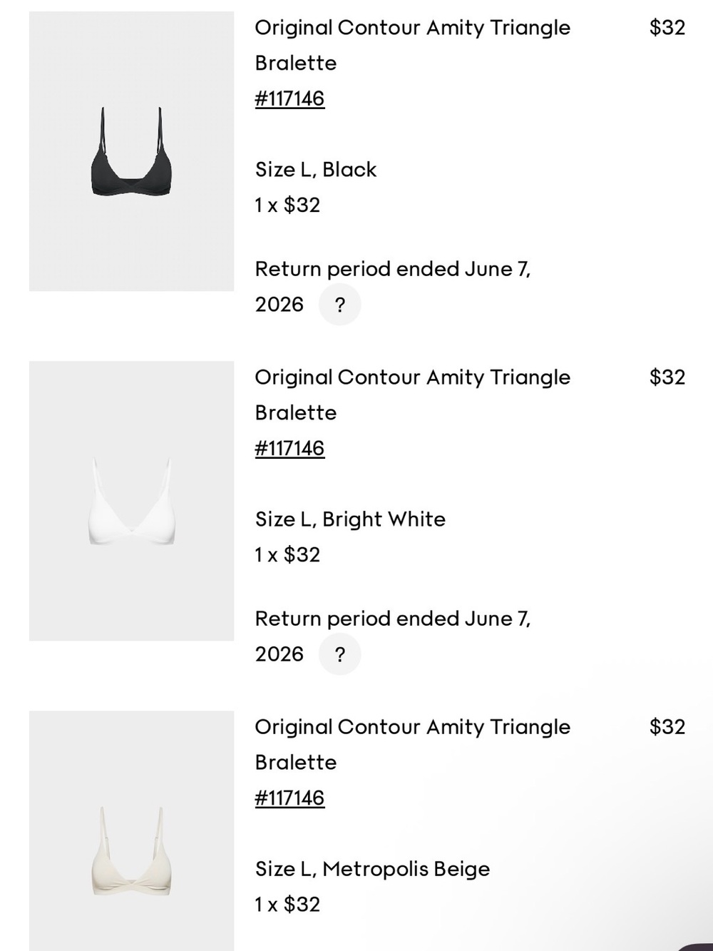 3 Aritzia Original Contour Amity Triangle Bralette - Black, White, Beige (L)